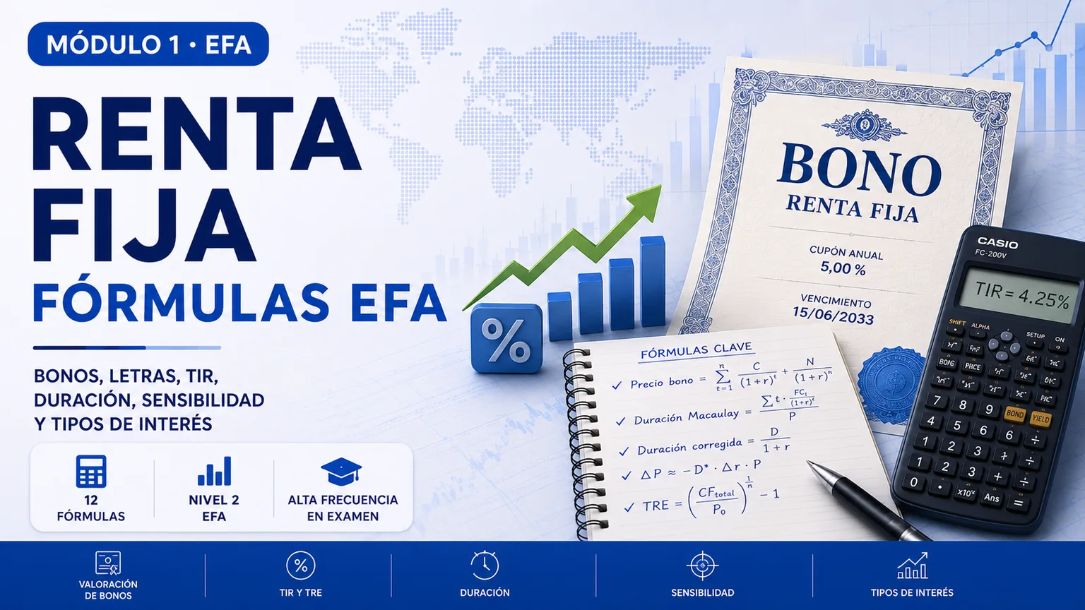 Renta fija fórmulas EFA: bonos, rentabilidades, duración, convexidad y crédito