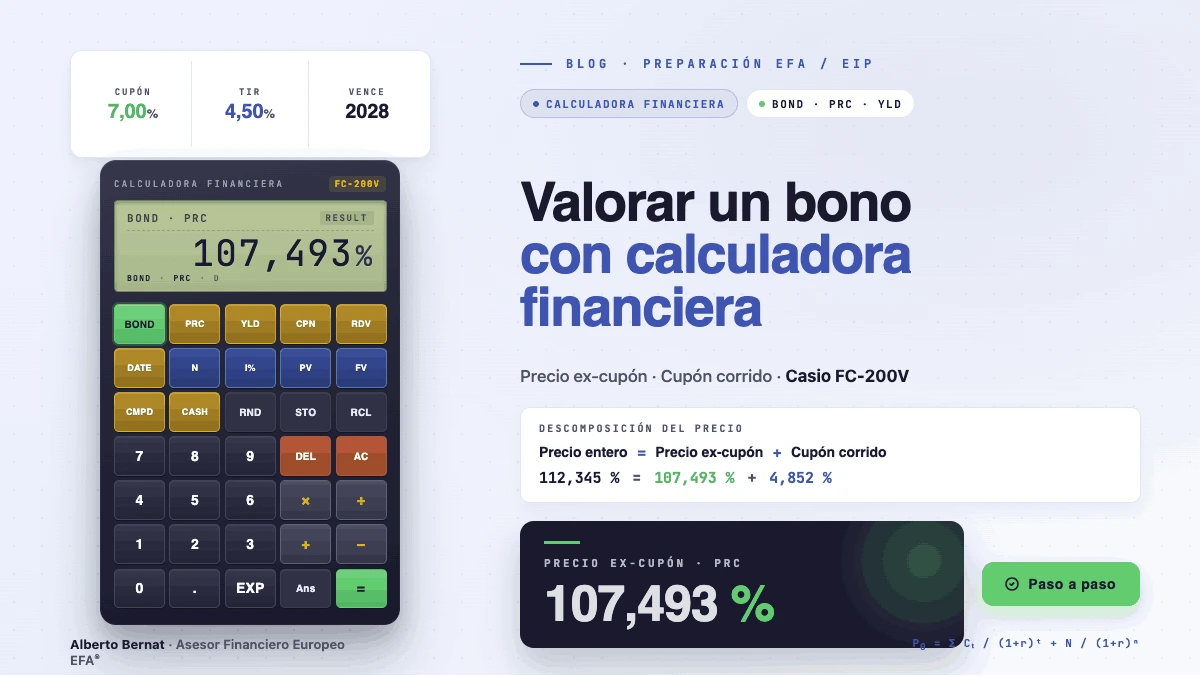 Bono con CASIO FC-200V 1 Cómo valorar un bono con calculadora financiera Casio FC-200V para preparar EFA y EIP