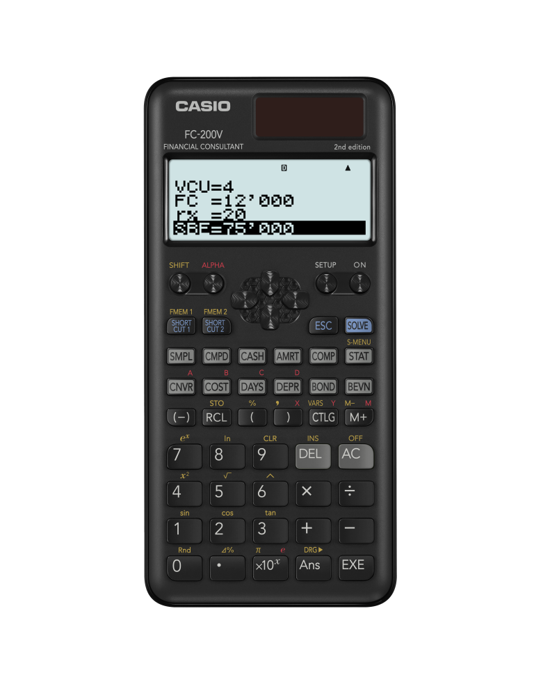 Calculadora financiera Casio FC-200V-2, vista frontal